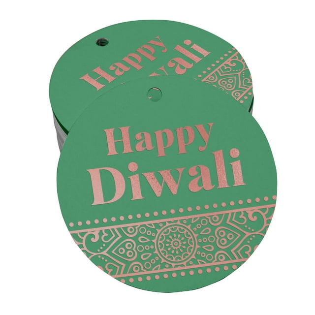Inkdotpot 100 Pack Happy Diwali Favor Paper Tags Craft Real Rose Gold Foil Hang Tags