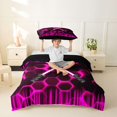 thumbnail image 3 of meiyoeat Neon Twin Bedding for Boys, Sci-Fi Pink Gaming Duvet Cover Set, Black Reversible2 Pieces, 1 Duvet Cover and 1 Pillowcase, 3 of 7
