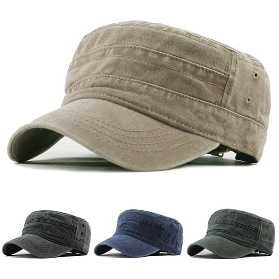 HAJWOH Men's Cotton Flat Top Peaked Baseball Twill Army Military Corps Hat Cap Visor