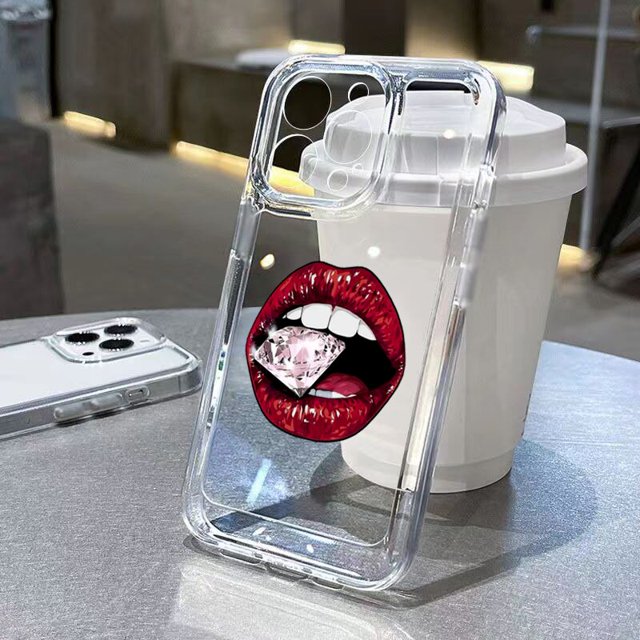 Funda de teléfono transparente suave para iPhone 11, 13, 14 Pro Max, 12 Pro, XS Max, XR, X, XS, 8, 7, 14 Plus, SE 2020, chica Sexy, labios rojos