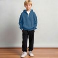 thumbnail image 4 of Boys Waffle Knit Quarter Zip Hoodie, Long‑Sleeve Half‑Zipper Pullover Top With Kangaroo Pocket, Soft Textured Loose‑Fit Hooded Sweatshirt, 4 of 6