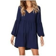 thumbnail image 2 of LLYwey s Tunic Dresses for Women 2024 V-Neck Long Sleeve Solid Loose Dress Lantern Sleeve Fashion Dress New Sweater Dresses Navy Xxl, 2 of 8