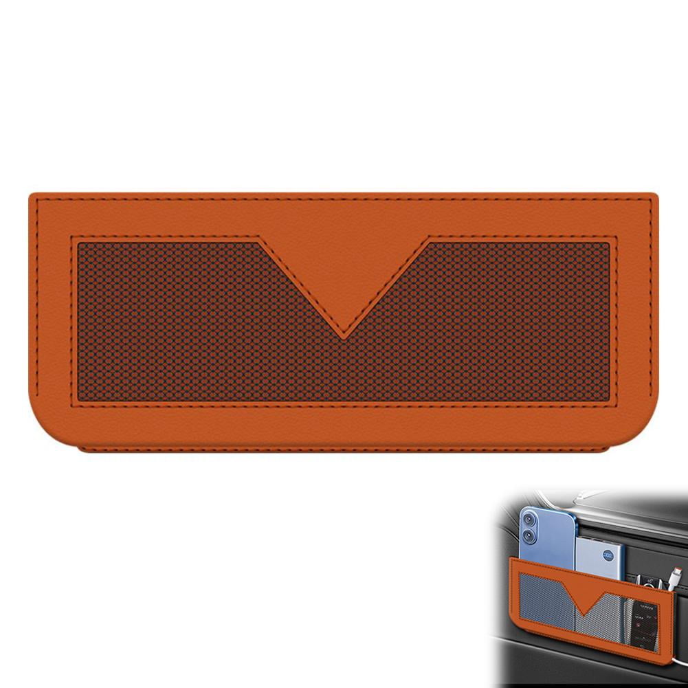 Car Seat Side Pocket Organizer PU Leather Mini Storage Bag and Console Door Pouch Universal Adhesive Elastic Mesh Side Pouch for Phone Keys Sunglass Wallet & Receipts