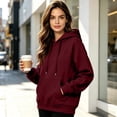 thumbnail image 5 of WULMLEO Oversized Hoodies Women Fall Long Sleeve Drawstring Hooded Solid Sweatshirts Casual Loose Fit Work Pullover Soft Lightweight Coat with Pocket Wine XL, 5 of 8