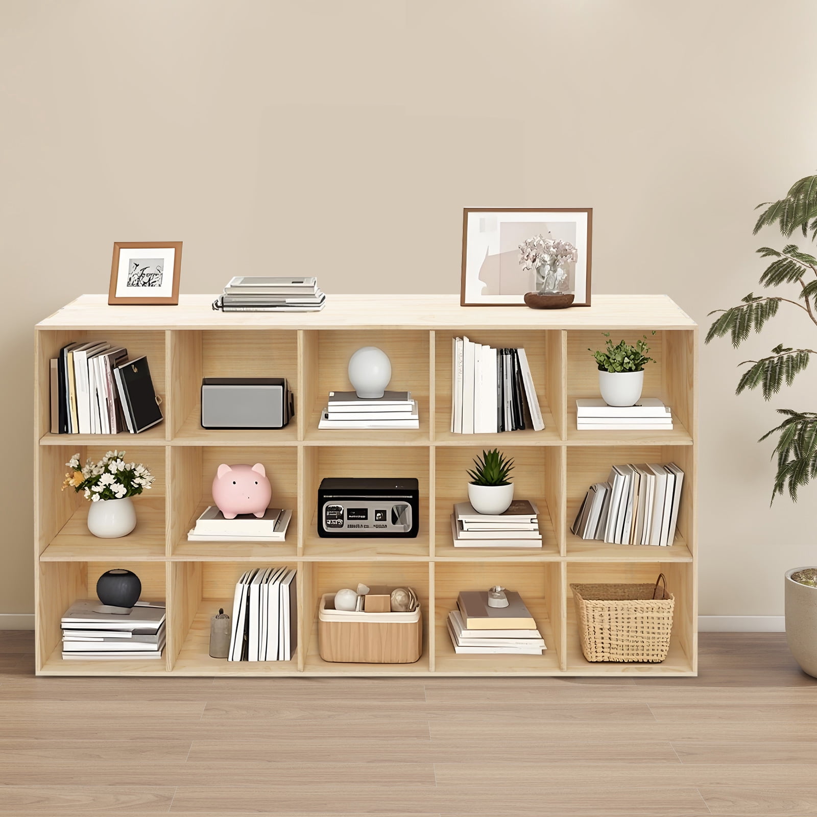 Modern Solid Wood Organizer, 59.06x11.81x35.43in 15-Cube Unit, Easy Assembly & Smooth Finish, Great for Dorms/Offices/Milk Tea Shops