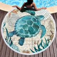 thumbnail image 1 of 1pc Serviette de plage ronde en microfibre pour couverture de plage, serviette de bain, tapis de yoga, couverture de camping, couverture de pique-nique,150 cm (bleu-tortue 2), 1 of 4