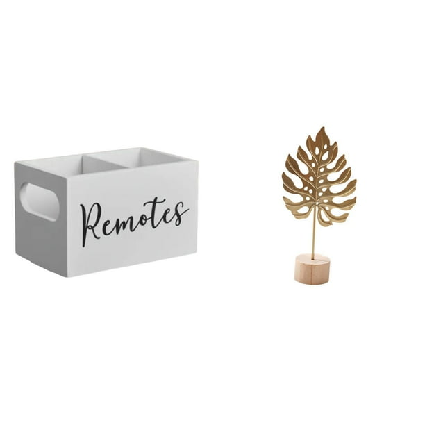 Soporte De Control Remoto De Madera Retro Con Escultura De Metal En Forma De Hoja, Organizador Creativo Nórdico Para Mesa, Mesita De Noche, Sofá, Oficina, Fiesta, Decoración Del Hogar