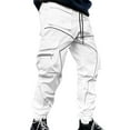thumbnail image 1 of SGMVNU Pants for Men Casual - Mid Waist Retro Reflective Drawstring Printed Pants with Pockets, Ethnic Style Casual Pants, Elastic Waist Casual Pants(Size M,White), 1 of 4