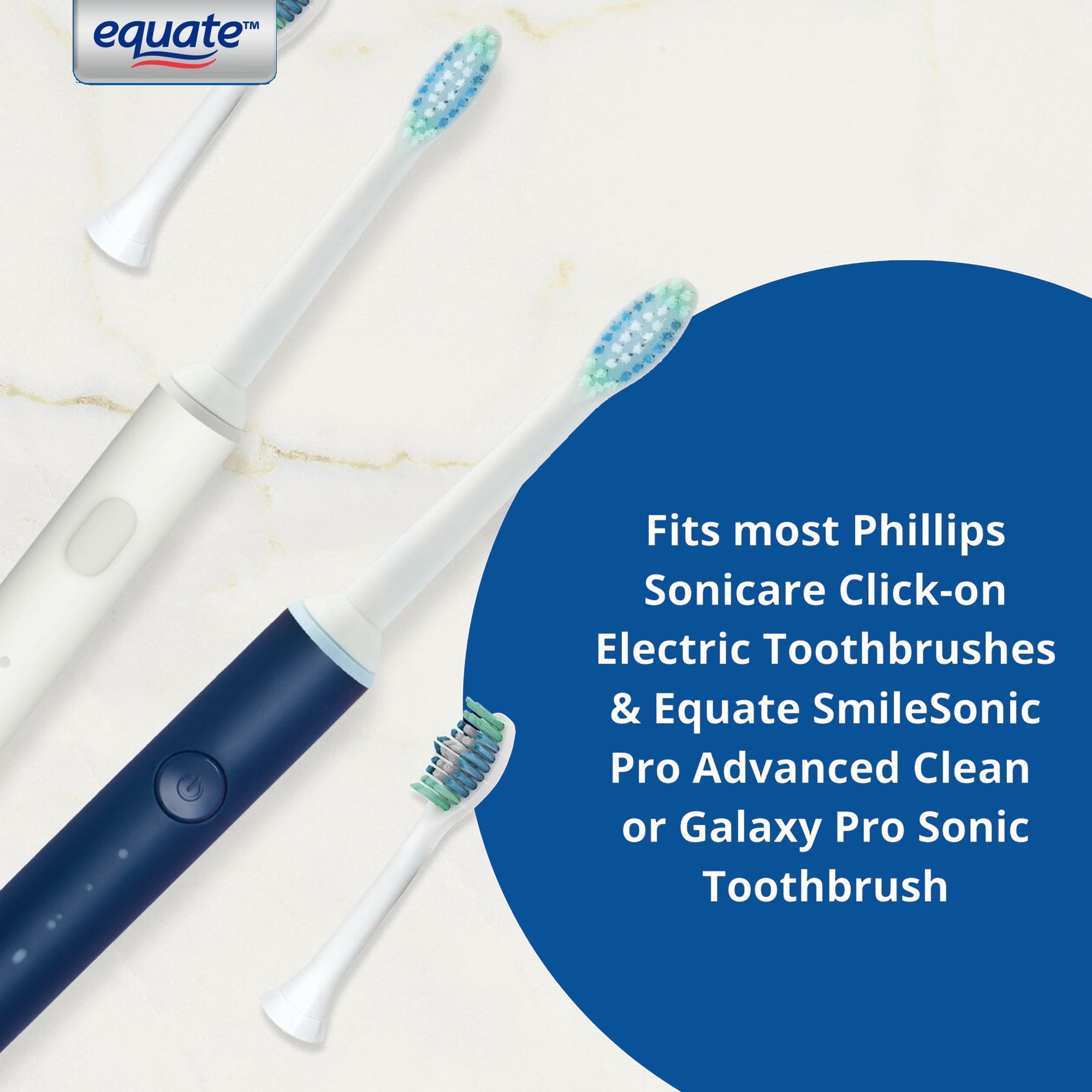 Equate SmileSonic Pro Essential Clean Replacement Toothbrush Brush Heads, White, 5 Count