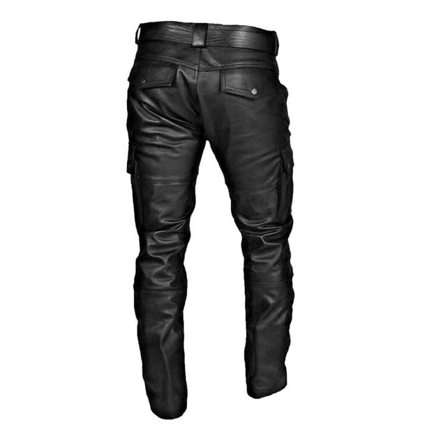TMOYZQ Men's Retro Steampunk Gothic Vintage Black Leather Pants