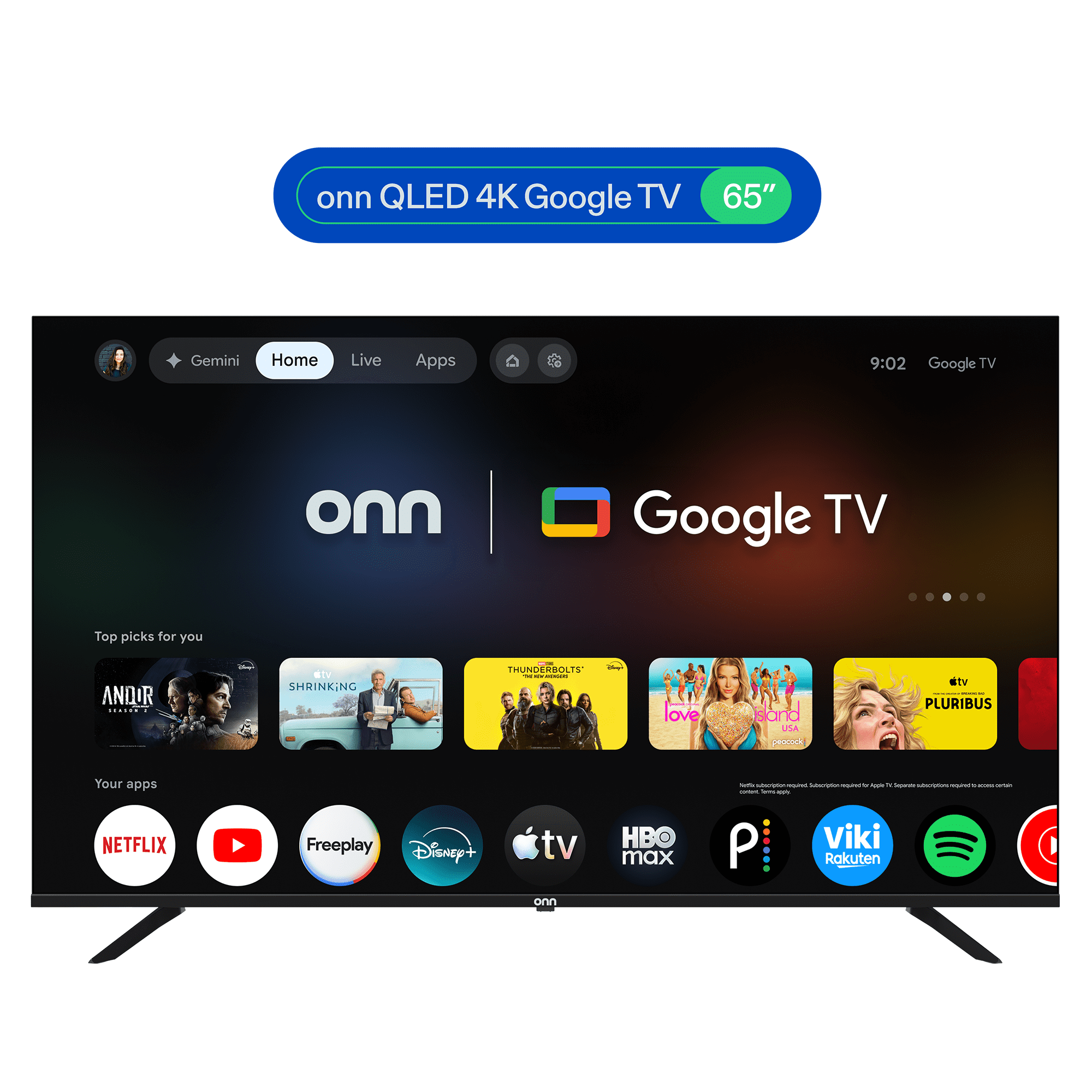 65" onn QLED 4K UHD Smart Google TV, 65SQ4GSB1