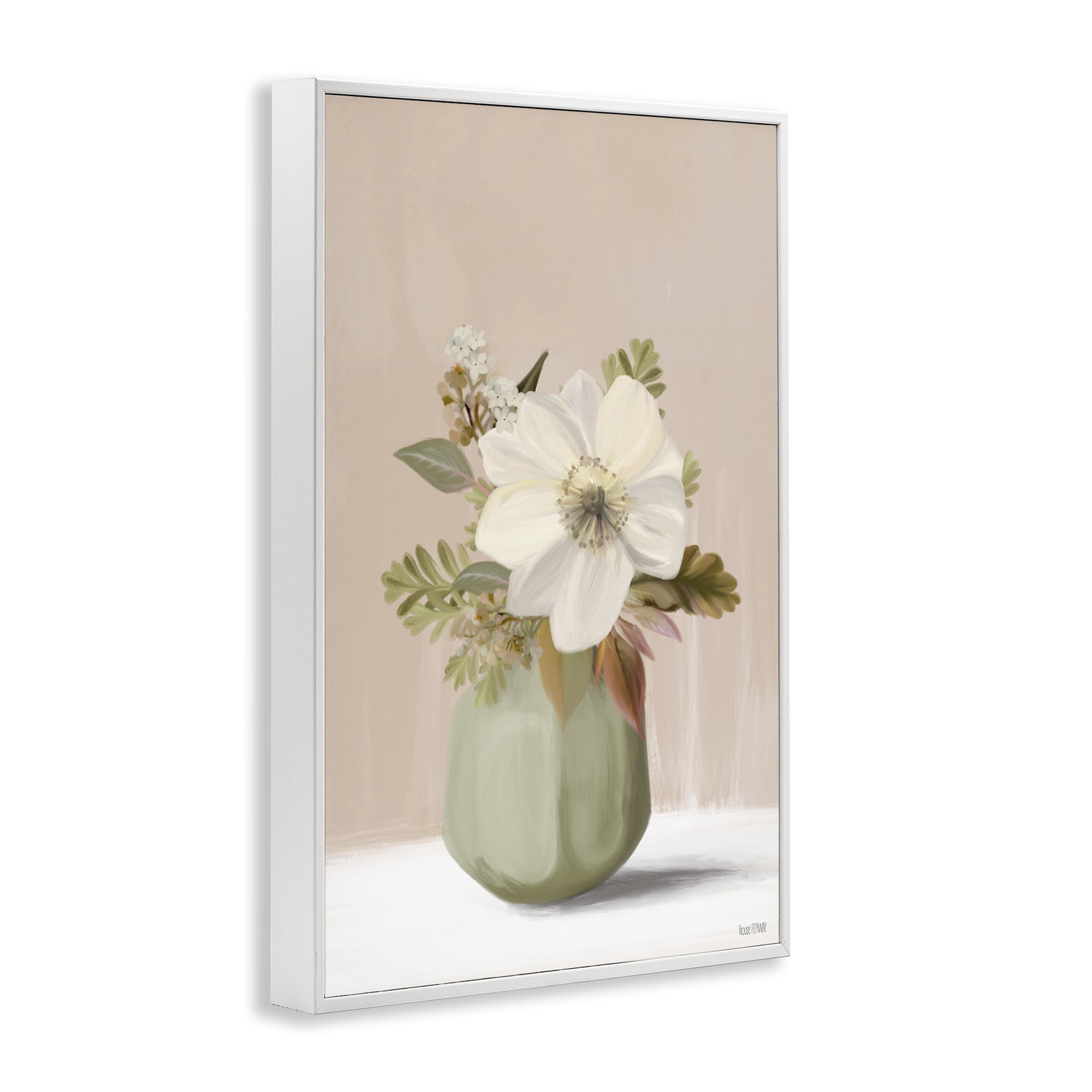 Stupell Industries Peach Pink Vase Botanical & Floral Painting White Framed Art Print Wall Art, 16 x 24
