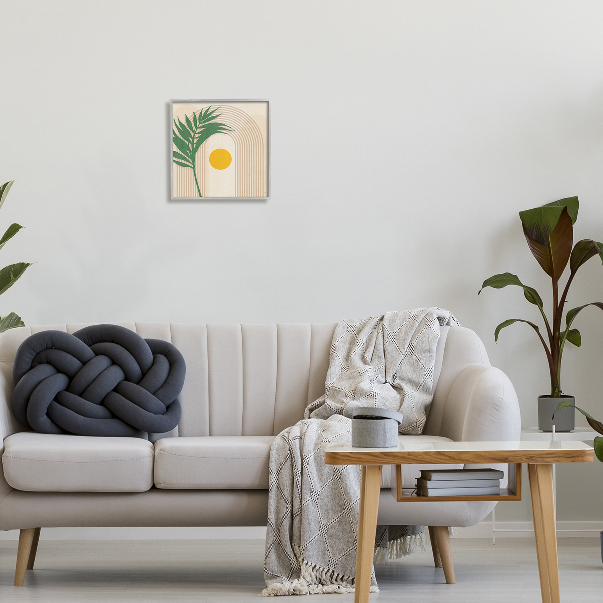 Stupell Industries Tropical Leaf with Arch Botanical & Floral Painting Gray Framed Art Print Wall Art, 12 x 12