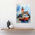 thumbnail image 2 of Scottish Harbour Fishing Boats Lighthouse Modern Watercolour Artwork Blue And Red Large Wall Art Poster Print Thick Paper 18X24 Inch, 2 of 5