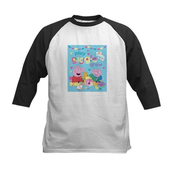 CafePress - Peppa Pig: Play Giggle Grow Kids Baseball T Shirt - Kids Cotton Baseball Jersey, 3/4 Sleeve Shirt