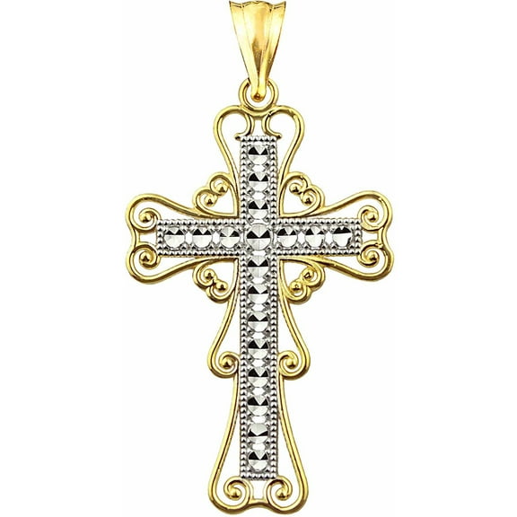 US GOLD 10kt Gold Lace Frame Cross Charm Pendant