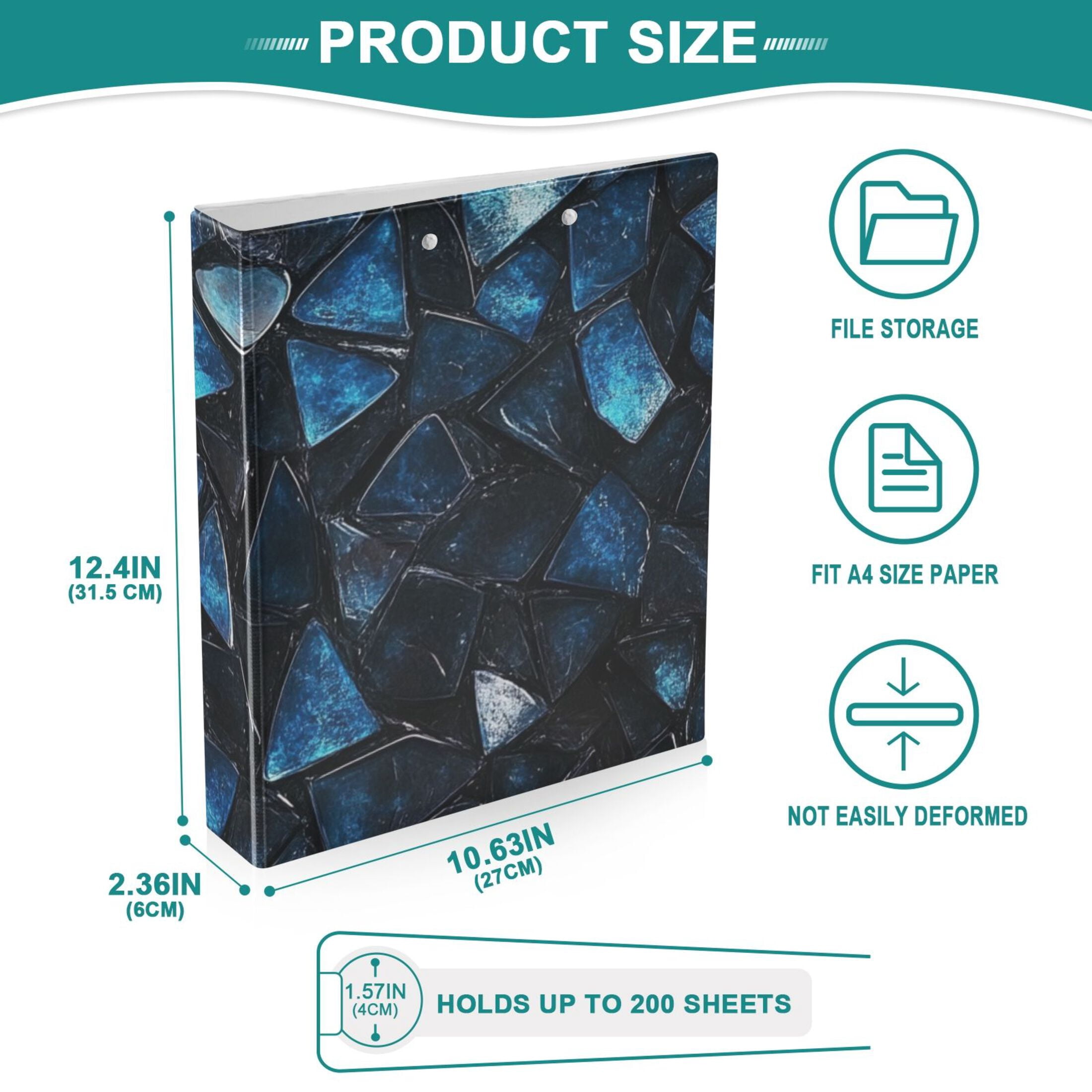 Blue Diamonds 3 Ring Binders 1.5 inch Hardcover File Folders with Interior Pockets A4 Size Organizer for School Office Hospital Set of 2