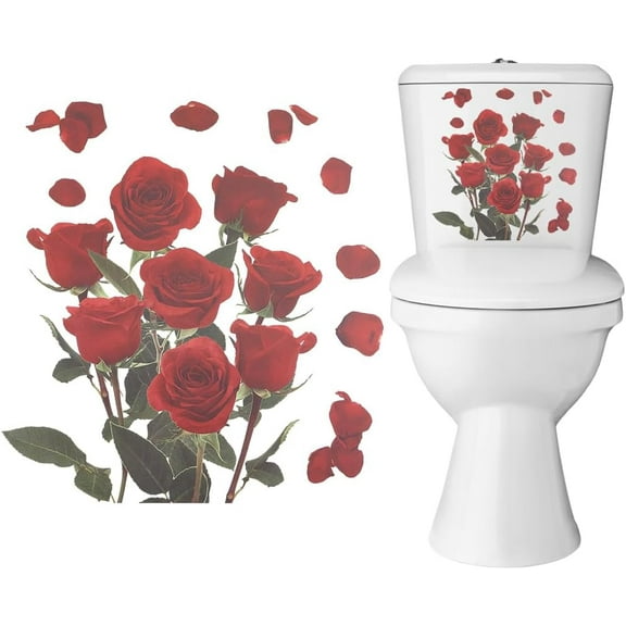 Rose PVC Self Adhesive Decorative Stickers Waterproof Decals for Home Wall Decoration Red 320x290x0.3mm