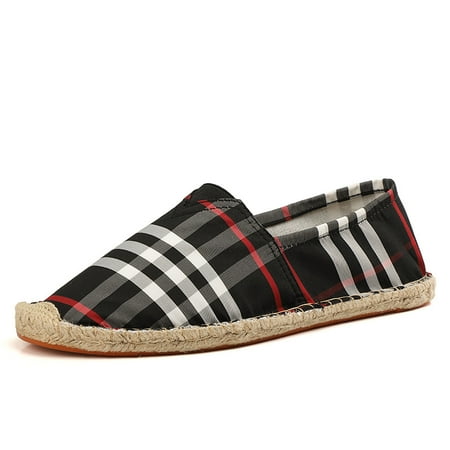 

Contrast Color Checked Espadrilles Plaited Fiber Rubber Sole Light Canvas Shoes Women‘s Footwear