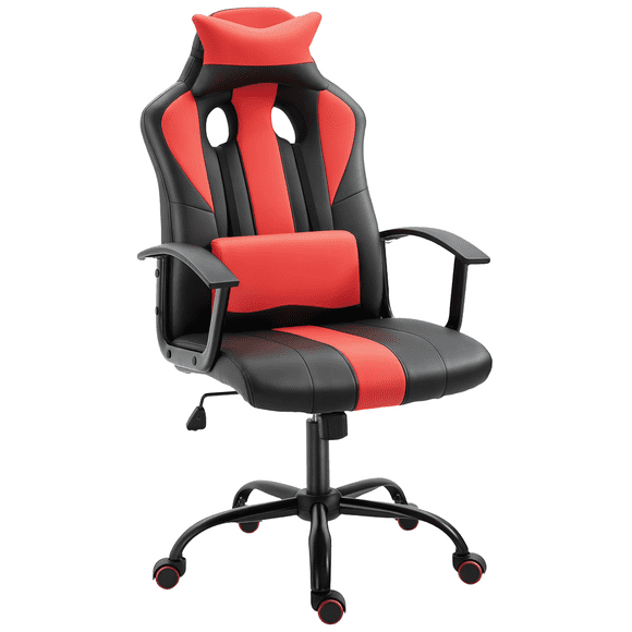 Chaise de Bureau Dossier Haut Style Voiture de Course Chaise de Jeu Pivotante Soutien Lombaire Rouge