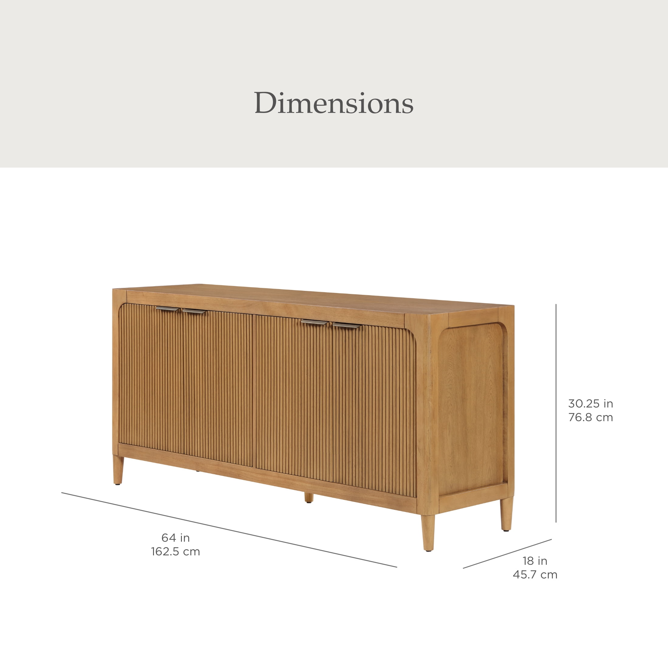 My Texas House Linden Fluted Buffet Cabinet Sideboard with Adjustable Shelves, Warm Brown