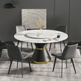 thumbnail image 3 of Magic Home 53.15” White Sintered Stone Round Dining Table with 23.62” White Slate Round Turntable for 6 People with Black Solid Stainless Steel Base, 3 of 7