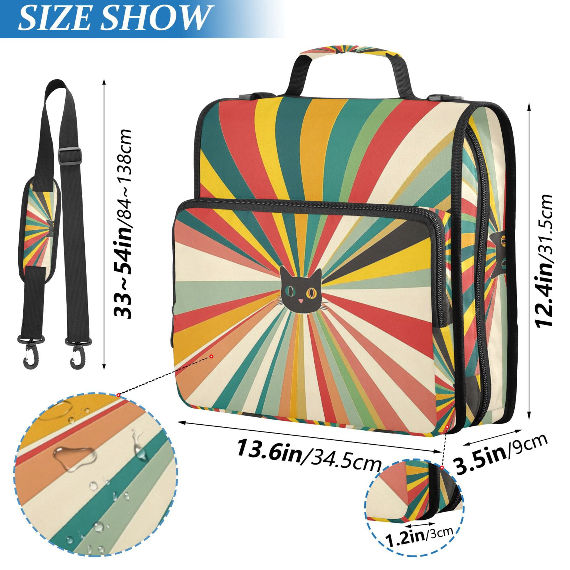 FORMRS Zipper Binder with Shoulder Strap 2-inch Ring 500 Sheet Capacity File Bag, Colorful Cat