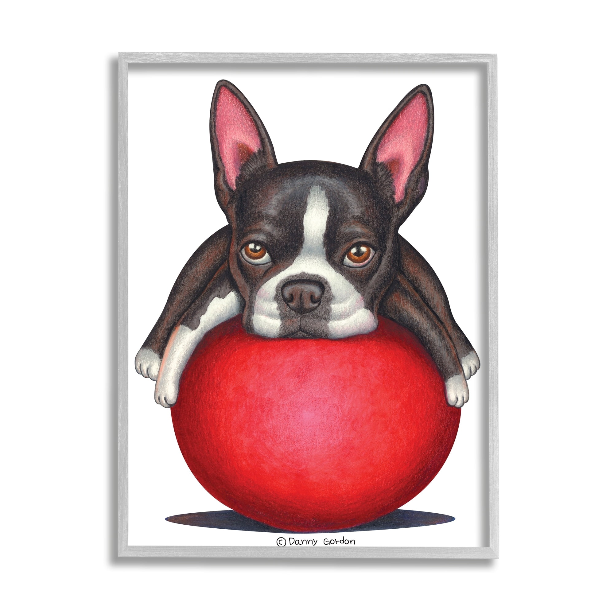 Stupell Industries Boston Terrier Big Red Ball Pet Dog Illustration, 11 x 14, Design by Danny Gordan