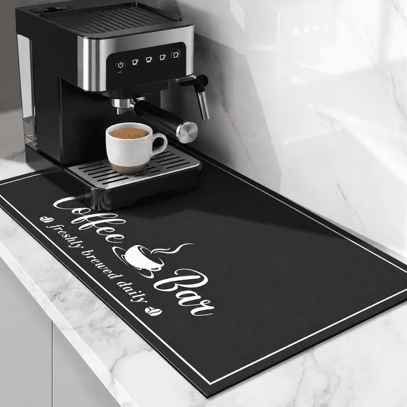 XUET Absorbent Coffee Mat, Fashion Dish Drying Mat for Kitchen Counter Coffee Bar Accessories Espresso Machine Dish Rack 12" x 20" Black