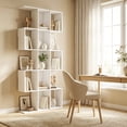 thumbnail image 2 of HOMCOM 5-Tier Bookshelf, S Shaped Geometric Bookcase, White Wood Grain, 2 of 10