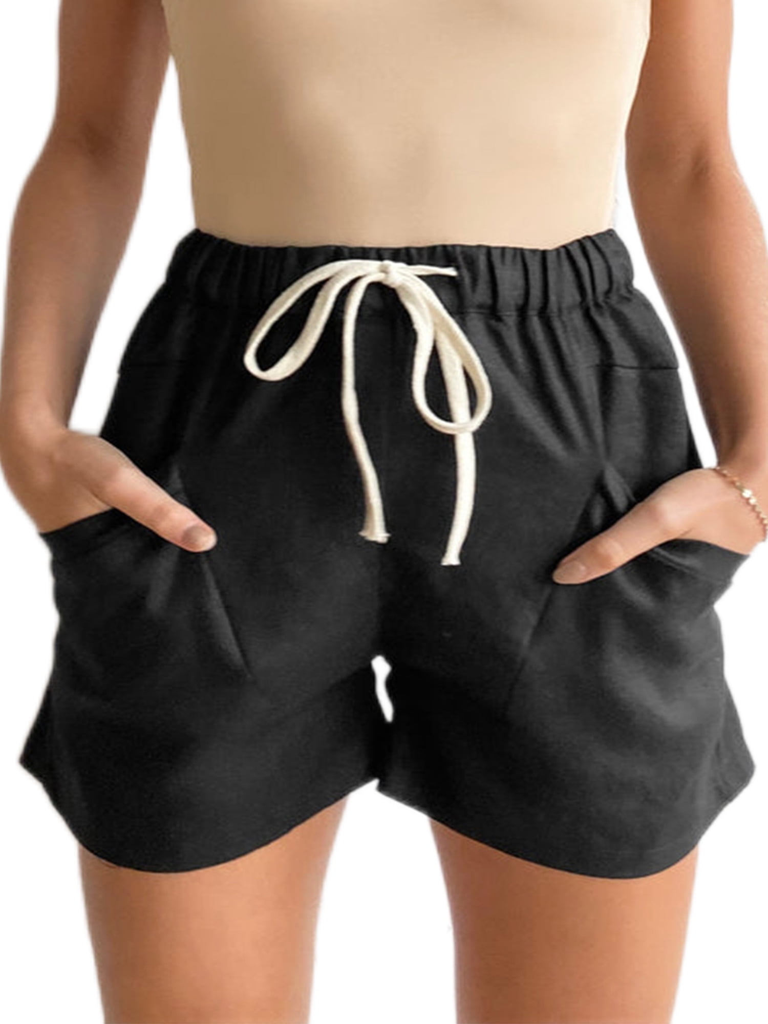 NLOMOCT Shorts for Women Casual Summer Women's Fashion Lightweight Shorts Elastic Waist Drawstring Flower Comfy Short Pants 