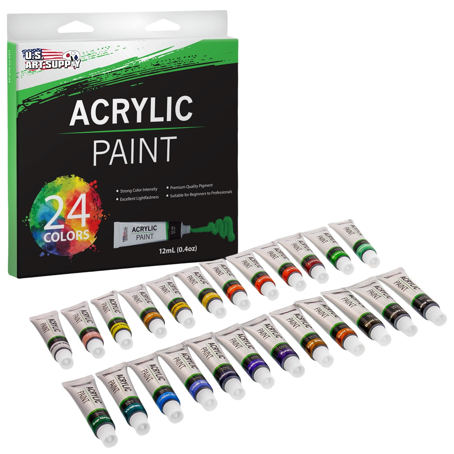 U.S. Art Supply 0.4 oz Multi-color Satin Acrylic Art Paint (24 Pieces)