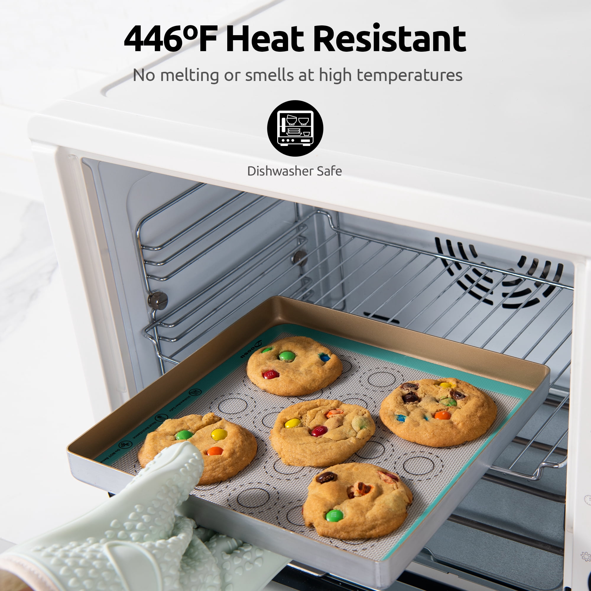 Doosu Silicone Baking Mats of 2, 11x11 Inch Non-Stick Food Safe Heat Resistant Macaron Mat