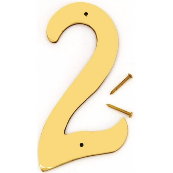 HY-KO BR-40/2 House Number, Character: 2, 4 in H Character, 2-1/2 in W Character, Brass Character, Solid Brass