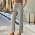 thumbnail image 2 of Olyvenn Women High Waisted Straight Leg Pants Cotton Linen Solid Cropped Pant Beach Vacation Lounge Capris with Pockets Gray XXXXXL, 2 of 6