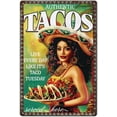 thumbnail image 1 of Letrero de hojalata "Authentic Tacos" Letrero de hojalata "Tacos Girl" Vive cada día como si fuera martes de tacos Letreros de metal, 1 of 8
