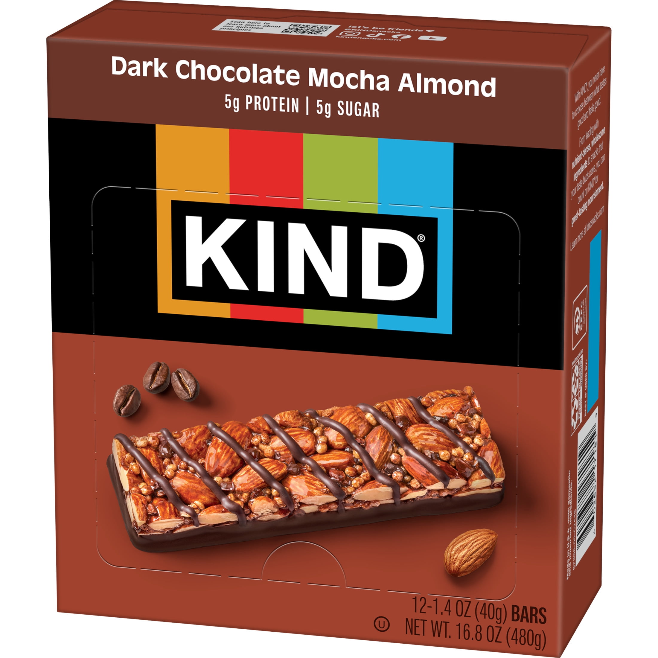 KIND Dark Chocolate Mocha Almond, Gluten Free, 1.4oz, 12 Snack Bars box