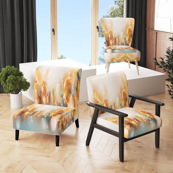 Designart "Fractal Tsunami in Gold and White I" Gold Fractals Upholstered Accent Chair - Modern Arm Chair For Bedroom