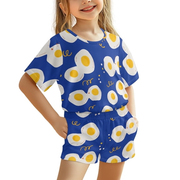 Chririnla Fried Egg Pattern Kids Summer Outfit Soft Cute Short Fiber Jersey Kids Outfit Set 3-16 Years for Toddler Boys