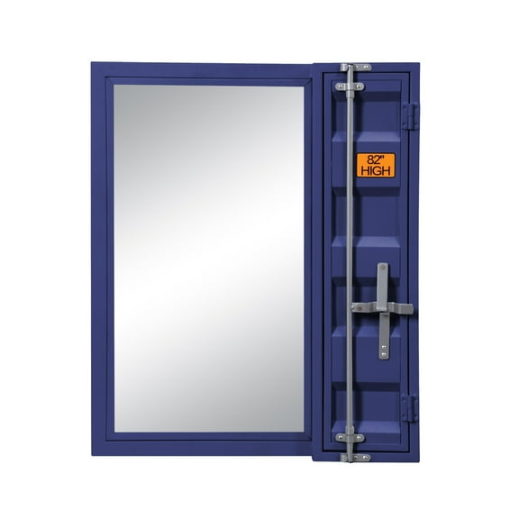 Industrial Style Metal Vanity Mirror with Recessed Door Front Blue - Saltoro Sherpi