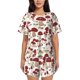 thumbnail image 1 of Balery Mushroom Conjunto de Pijama para Mujer con Estampado, Dos Piezas de Manga Corta y Shorts, Ropa de Dormir Suave con Cuello Redondo y Bolsillos-Medium, 1 of 6
