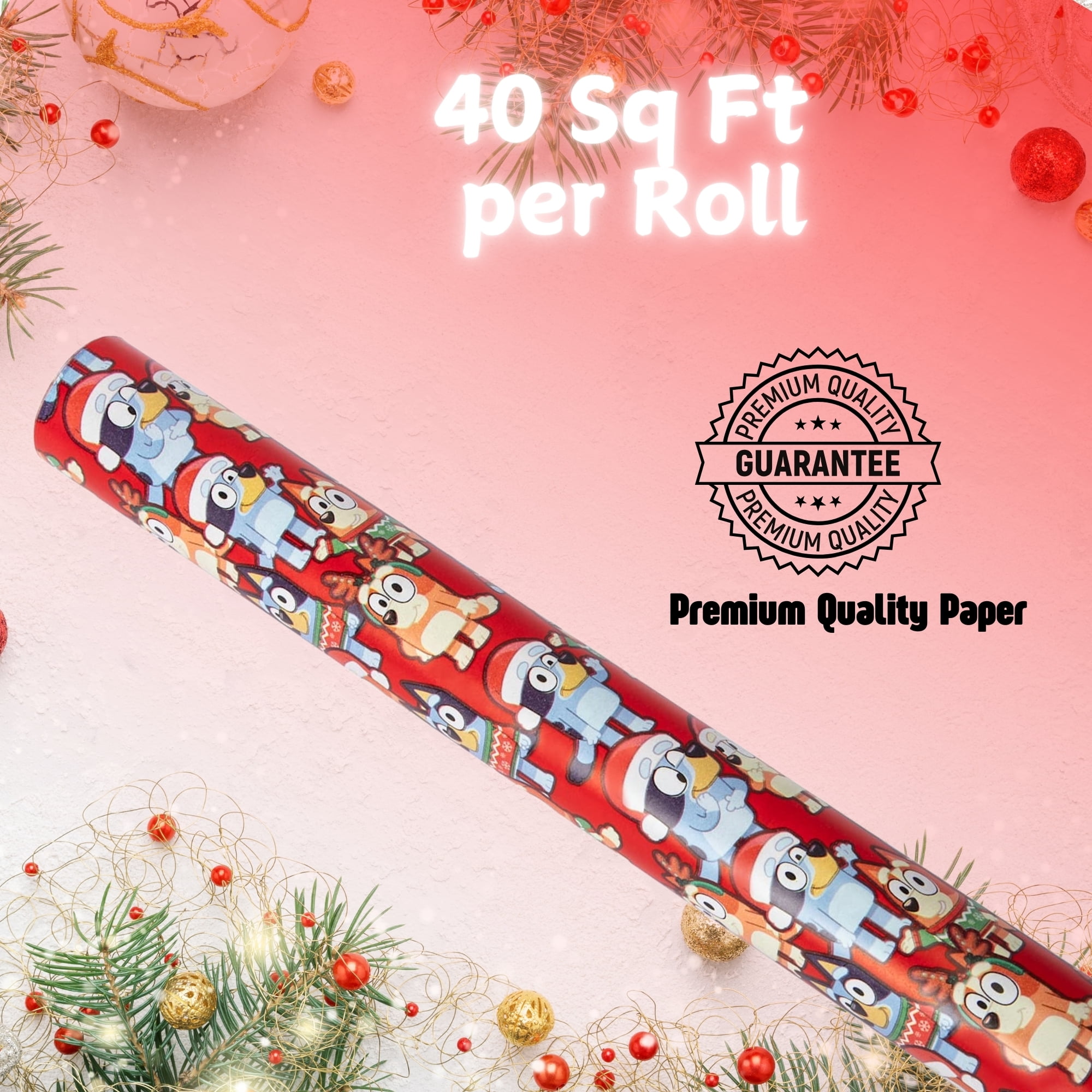 Bluey Christmas Wrapping Paper 1 Roll 40 Sq Ft – Premium Blue Gift Wrap with Cut Lines for Birthday Baby Shower Holiday Special Occasion Halloween Presents w/ Bonus Snoep in Beperkte Oplage
