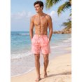 thumbnail image 2 of INSPIRE CHIC Men's Summer Tropical Leaf Print Lined Drawstring Swimming Beach Shorts L Pink, 2 of 5