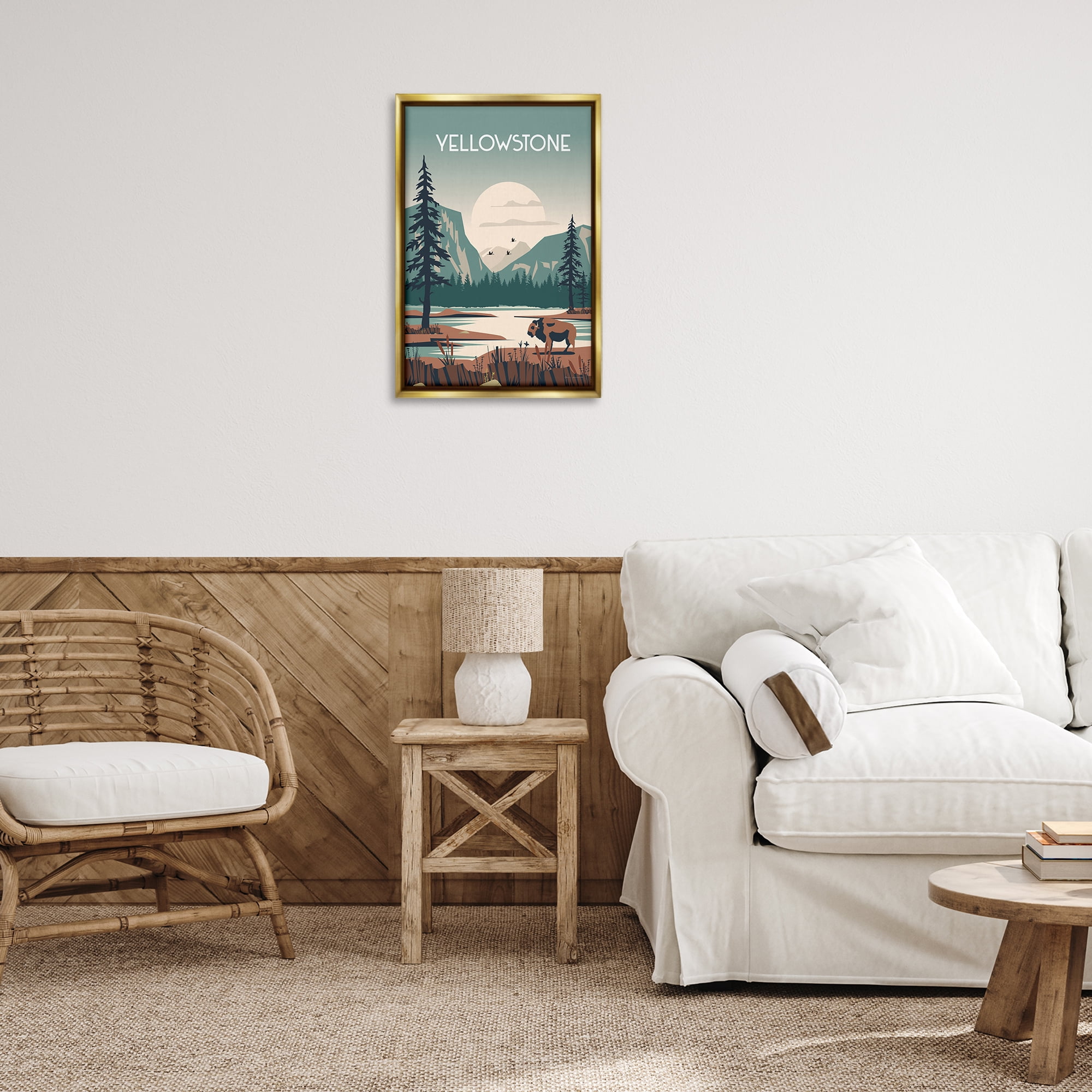 Stupell Industries Yellowstone Landmark View Landscape & Nature Painting Gold Floater Framed Canvas Art Print Wall Art, 17 x 25