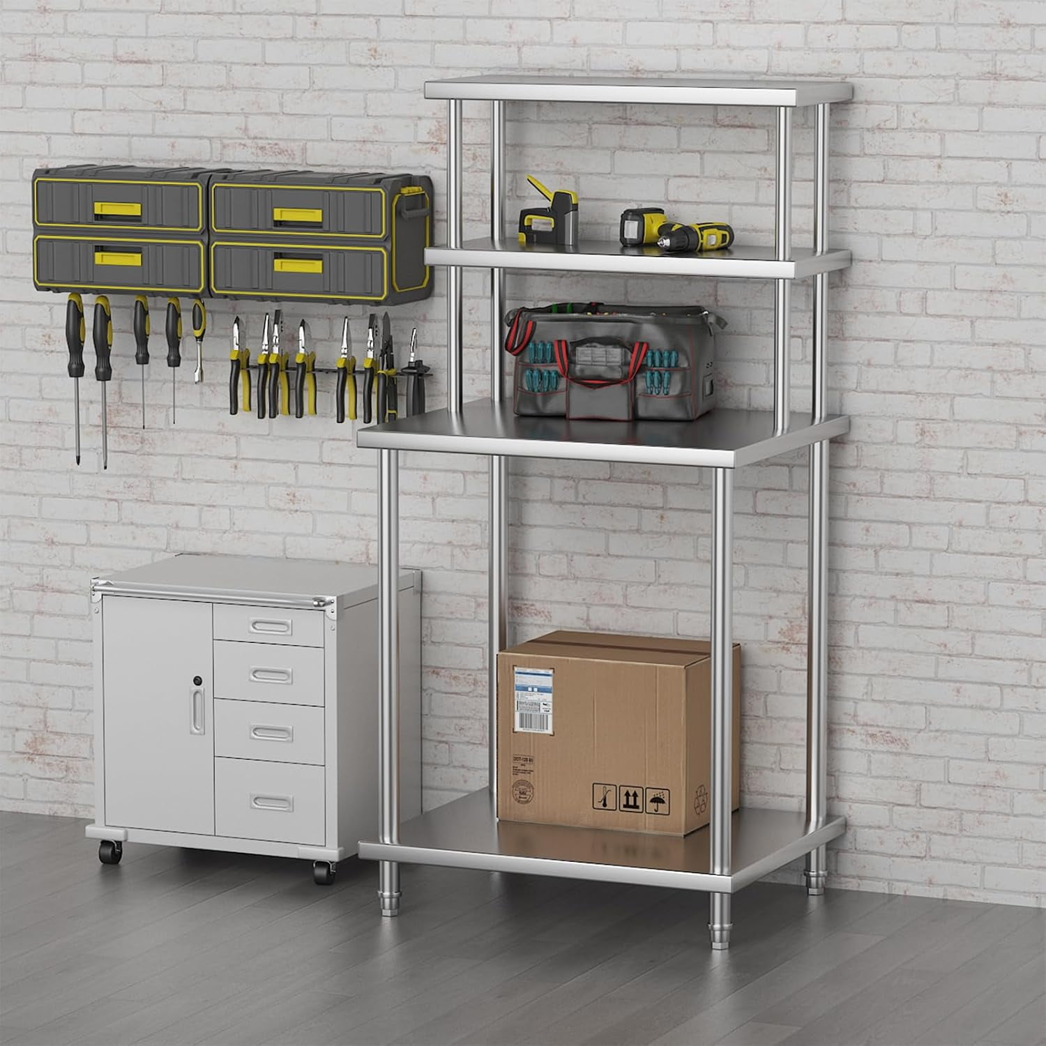 Stainless Steel Double Overshelf, Commercial 2-Tier Adjustable Shelves, Double Deck Overshelf for Prep & Work Table In Restaurant, Kitchen and Home, 30" x 24"