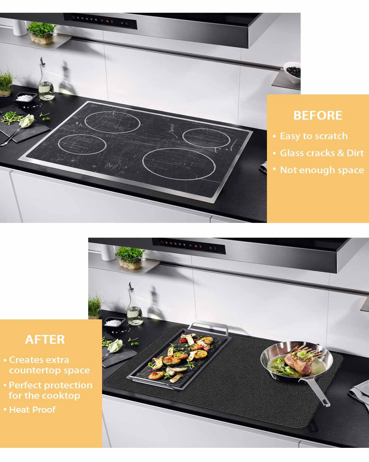 nqOlkjepod Large Induction Cooktop Protector Mat 36"x21", Solid Black Stove Top Covers for Electric Stove, Retro Minimalism Abstract Denim Texture Stove Burner Cover Mats, Glass Top Stove Cover