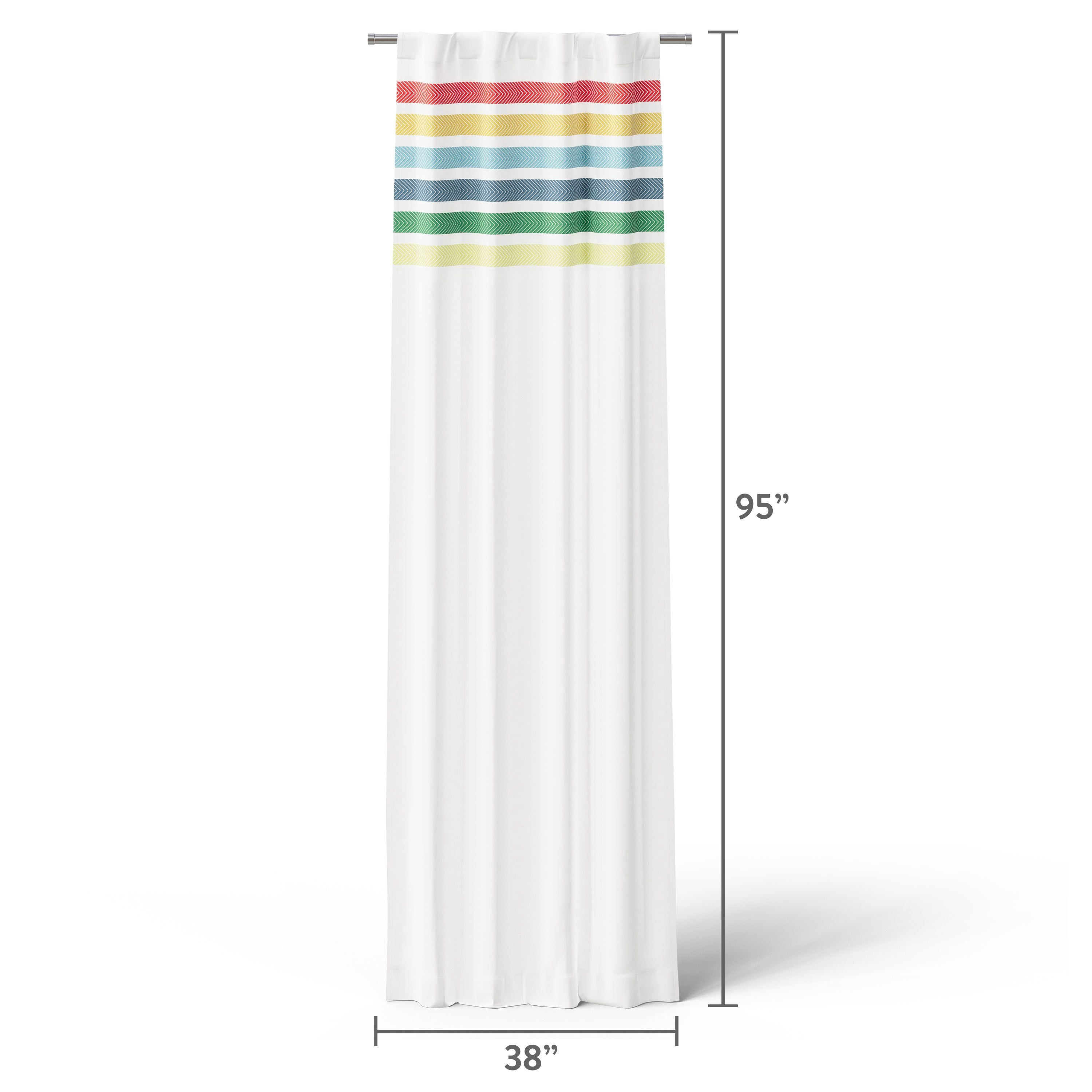 Mainstays Kids White and Rainbow Stripe Blackout Rod Pocket with Back Tabs Single Curtain Panel, 38" W x 95" L