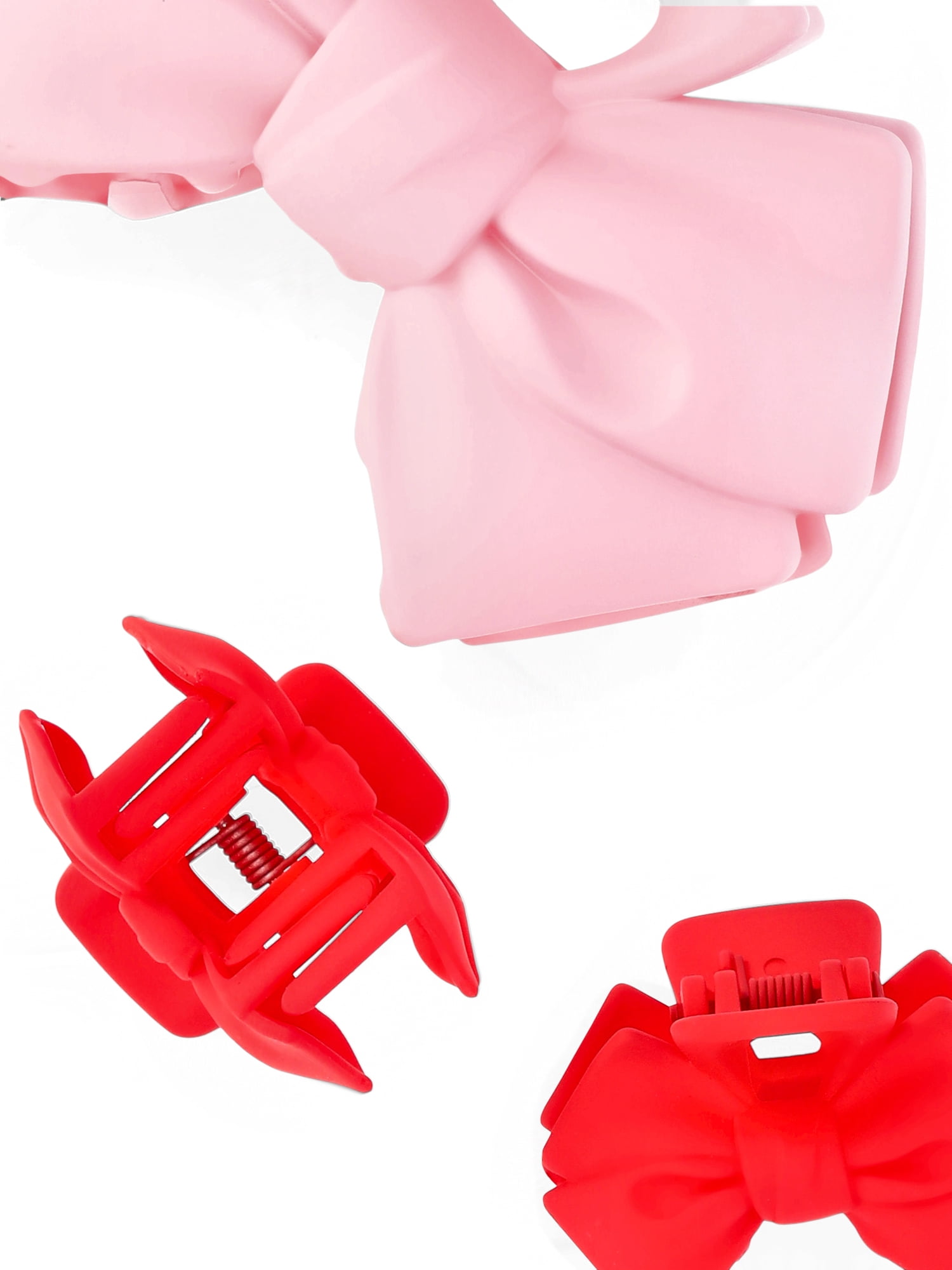 Wonder Nation Girls Bow Shape Hair Claw Clip Set, 3-Piece, Red/Pink