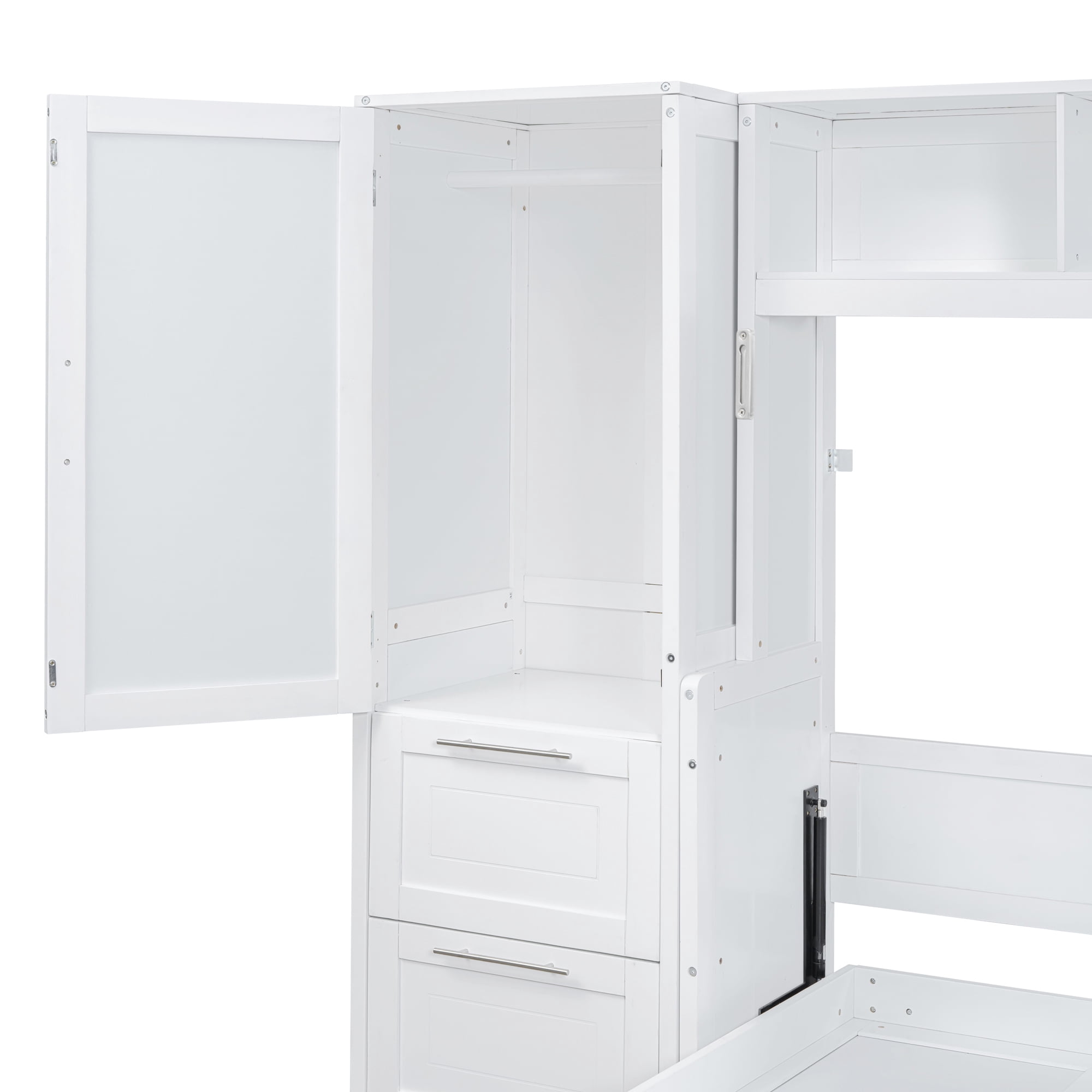 Full Size Murphy Bed Wall Bed with Closet, 2 Drawers and Open Shelves, for Space-Saving Guest Room