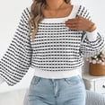 thumbnail image 6 of Women Plaid Knit Sweater Squares Neck Long Puff Sleeve Waist Cuffs Short Knitwear Pullover Tops for Casual Daily Wear White L, 6 of 8